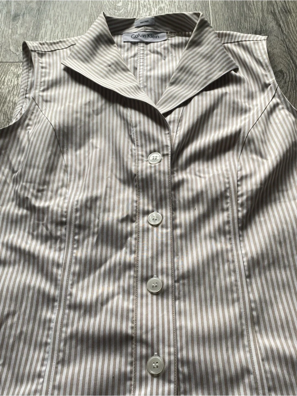 Brown and White Stripped Button Down Calvin Klein Tank Top Size Small - Picture 3 of 5